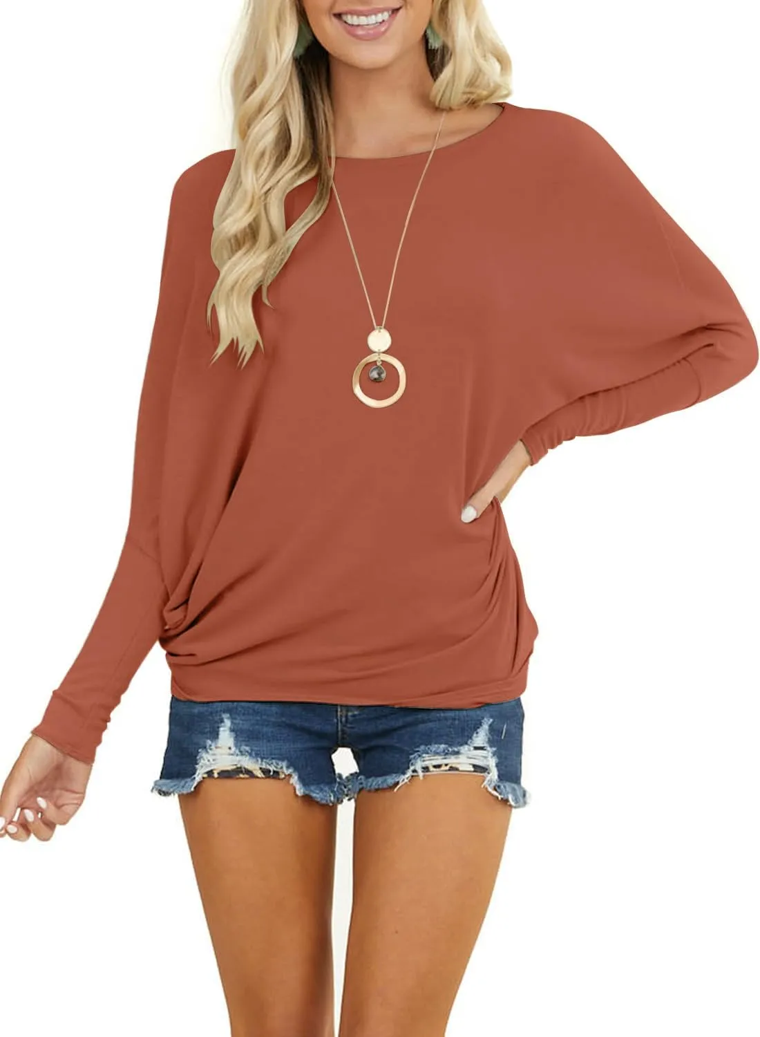 MIHOLL Womens Long Sleeve Batwing Casual Loose Dolman T-Shirt Blouse Tops
