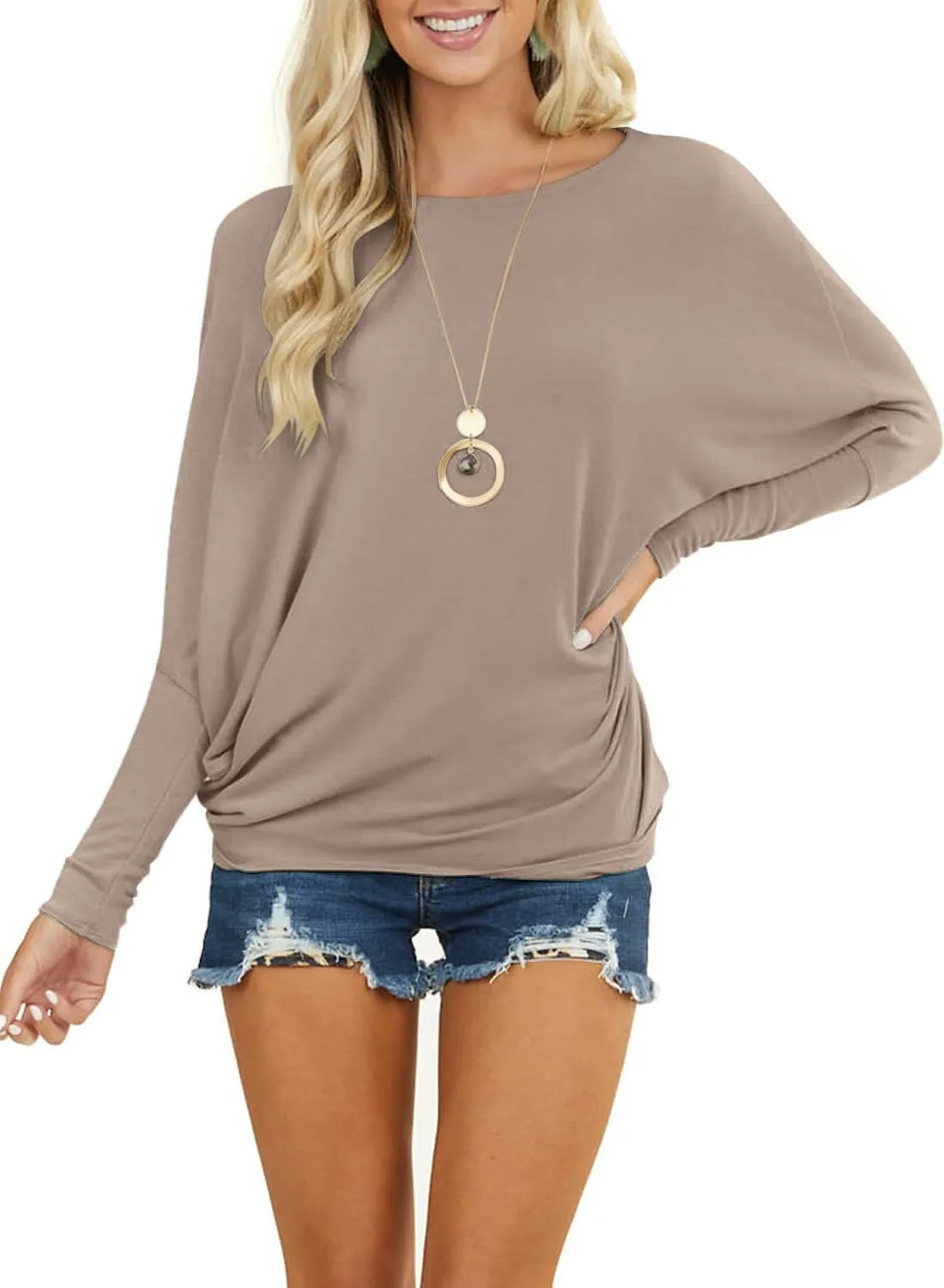 MIHOLL Womens Long Sleeve Batwing Casual Loose Dolman T-Shirt Blouse Tops
