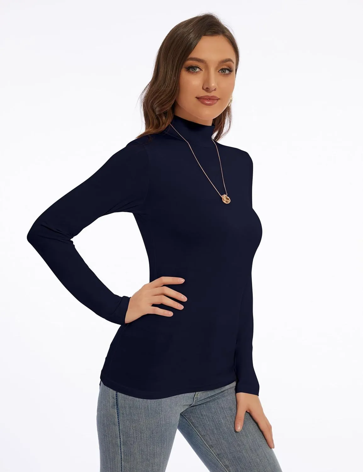 Mock Turtle Neck Long Sleeve Pullover High Neck Undershirt Slim Fit Basic Casual Tee Tops