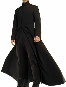 Neo Matrix Heavy Duty Cotton Keanu Reeves Long Ruffle Black Gothic Cosplay Trench Coat | Trench Coat Men | Long Coat