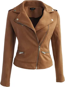 ODCOCD Faux Suede Jacket for Women Long Sleeve Zipper Up Casual Outwear