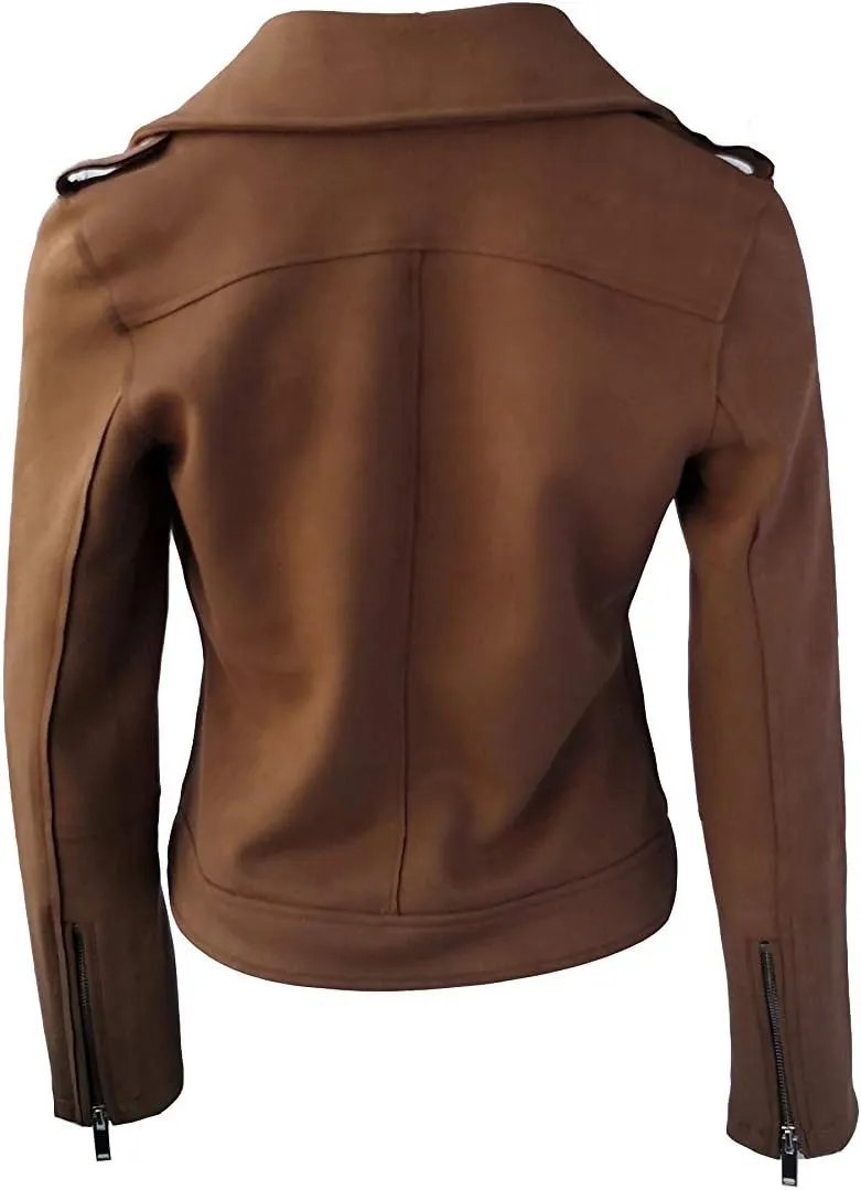 ODCOCD Faux Suede Jacket for Women Long Sleeve Zipper Up Casual Outwear