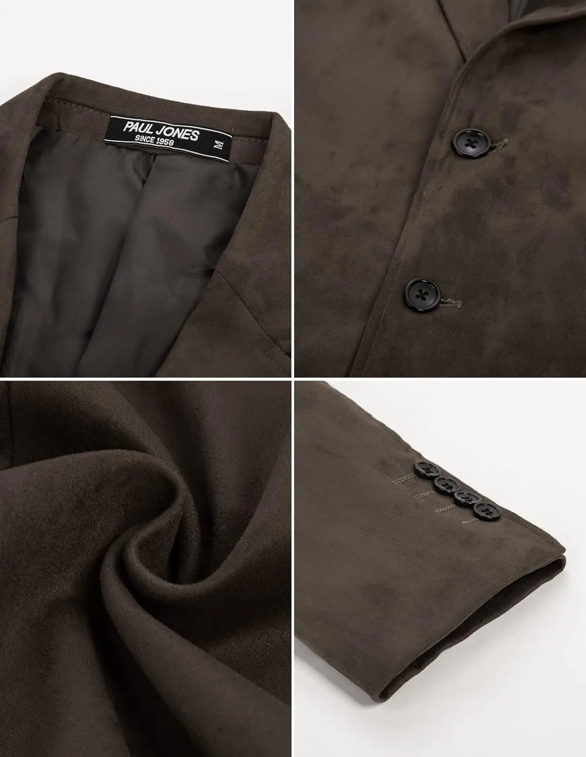 PJ PAUL JONES Mens Blazer Jacket Faux Leather Suit Jacket Casual 2 Buttons Suede Sport Blazer Coat with Pockets