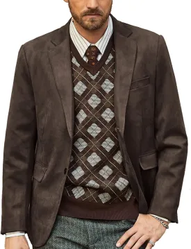 PJ PAUL JONES Mens Blazer Jacket Faux Leather Suit Jacket Casual 2 Buttons Suede Sport Blazer Coat with Pockets