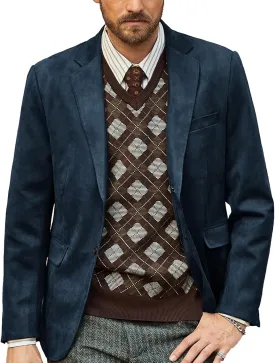 PJ PAUL JONES Mens Blazer Jacket Faux Leather Suit Jacket Casual 2 Buttons Suede Sport Blazer Coat with Pockets