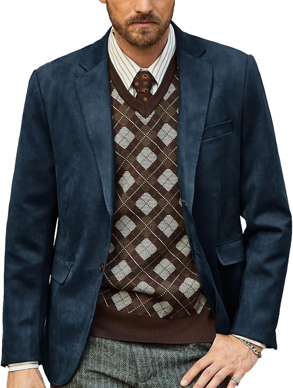 PJ PAUL JONES Mens Blazer Jacket Faux Leather Suit Jacket Casual 2 Buttons Suede Sport Blazer Coat with Pockets