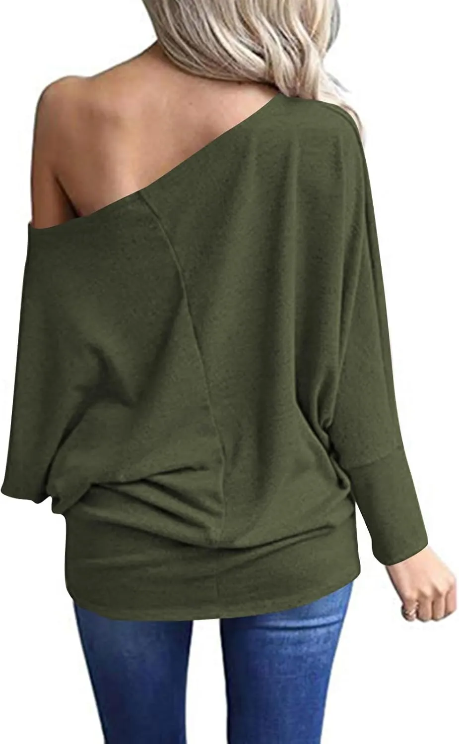 Poetsky Women's Off Shoulder Long Sleeve Tunic Tops Loose Casual Oversized Shirts Blouses