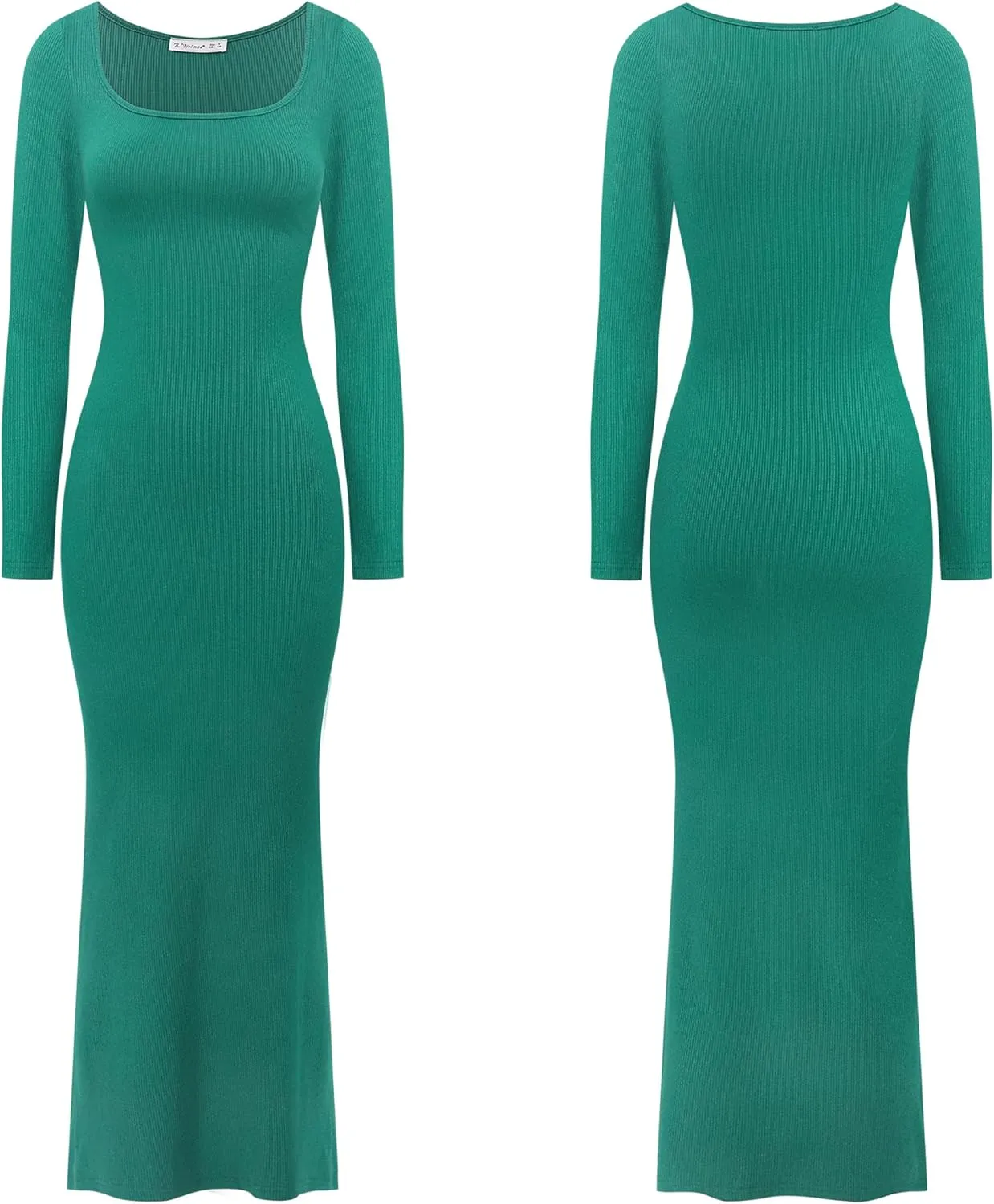 R.Vivimos Women's Maxi Lounge Dress Long Sleeve Square Neck Elastic Ribbed Knit Sexy Bodycon Dress