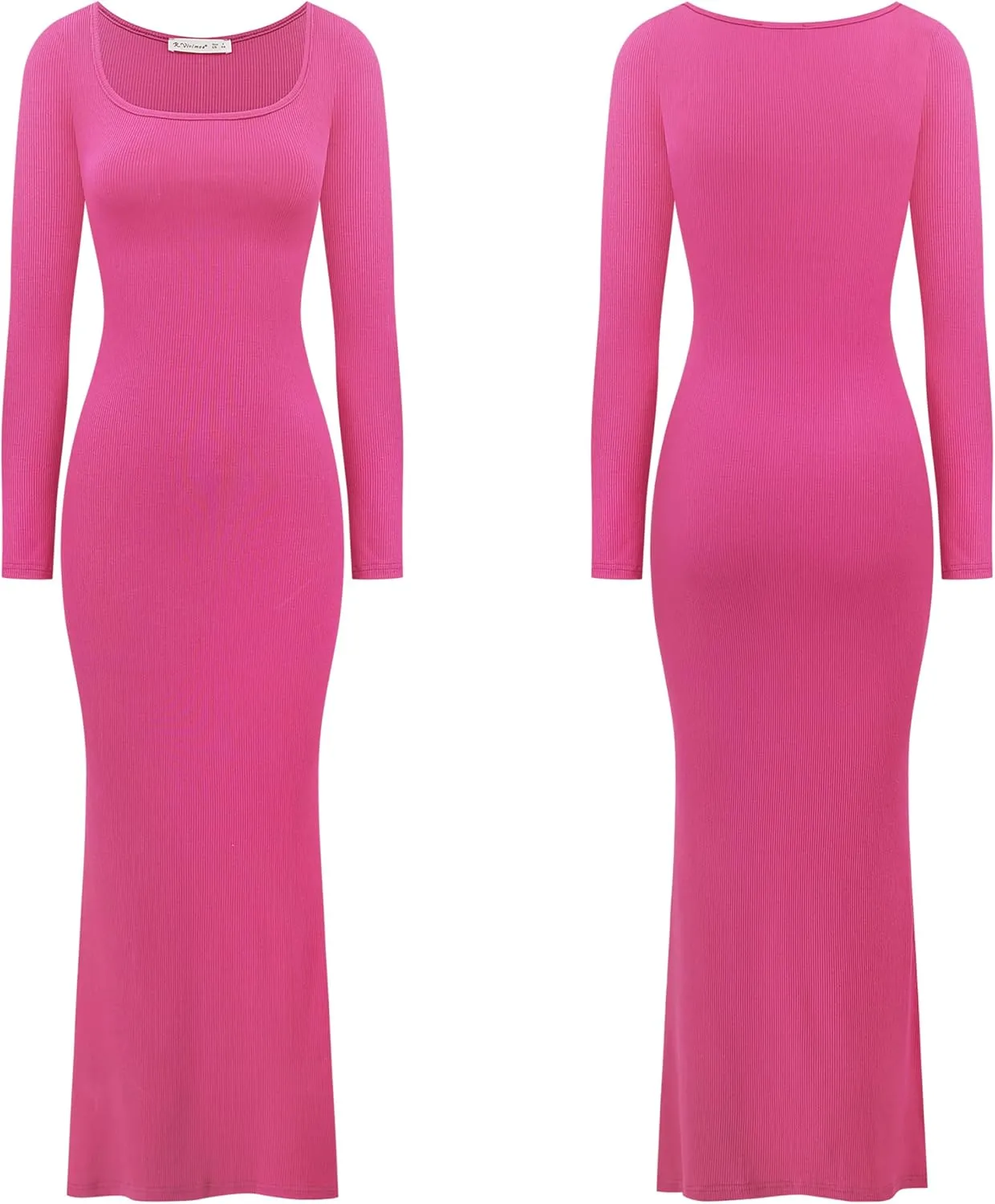 R.Vivimos Women's Maxi Lounge Dress Long Sleeve Square Neck Elastic Ribbed Knit Sexy Bodycon Dress