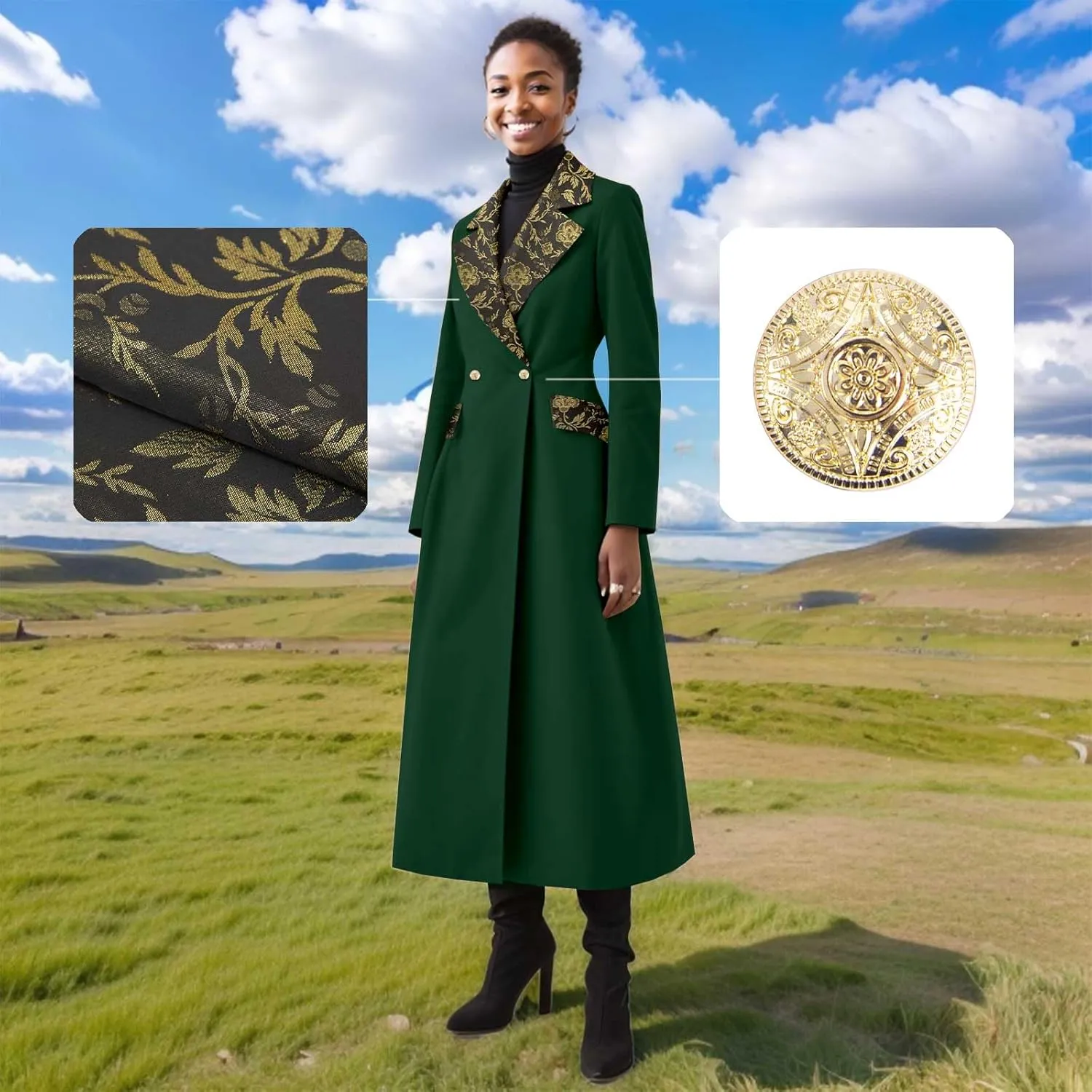 Trench Coat Women Double-Breasted Long Winter Wool Classic Coat Lapel Collar Belted Long Jacket
