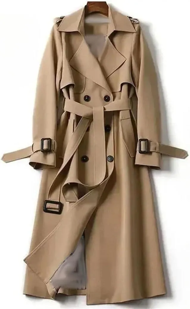 Women Daily Office Long Belt Casual Solid Trenchcoats Single Breasted Long Sleeve Casual Long Jacket