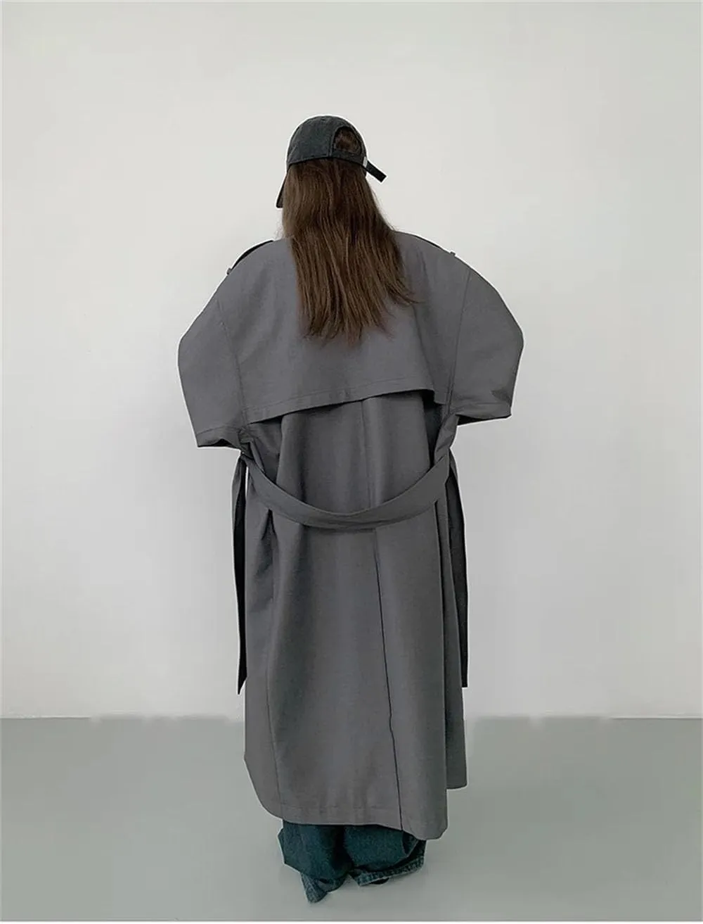 Women Fall Loose Long Trench Coat Double Breasted Solid Casual Overcoat Loose All Season Long Coat