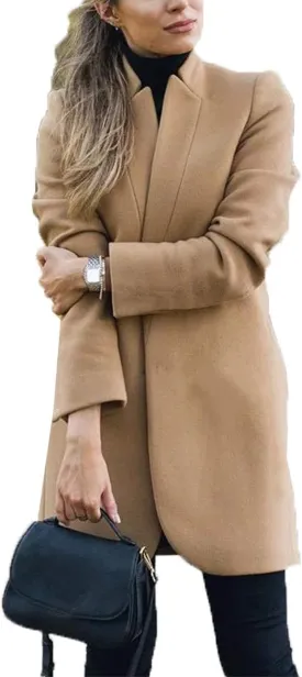 Women Trenchcoat Classic Open Front Long Solid Coat Outwear Plus Size