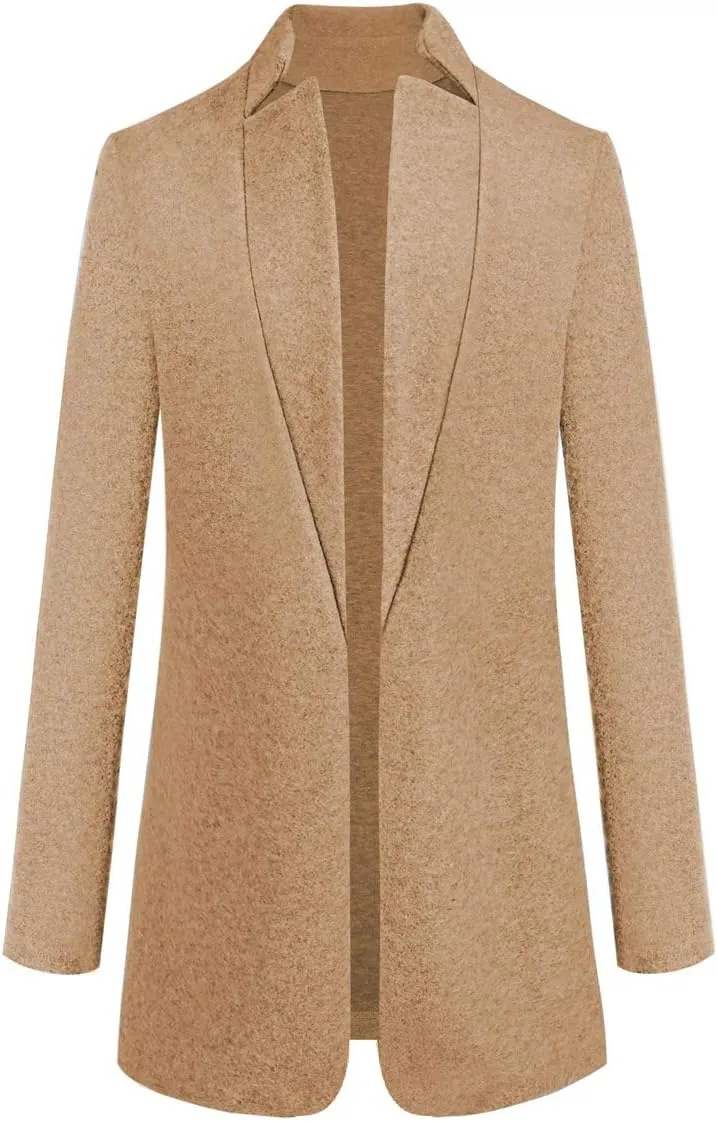 Women Trenchcoat Classic Open Front Long Solid Coat Outwear Plus Size