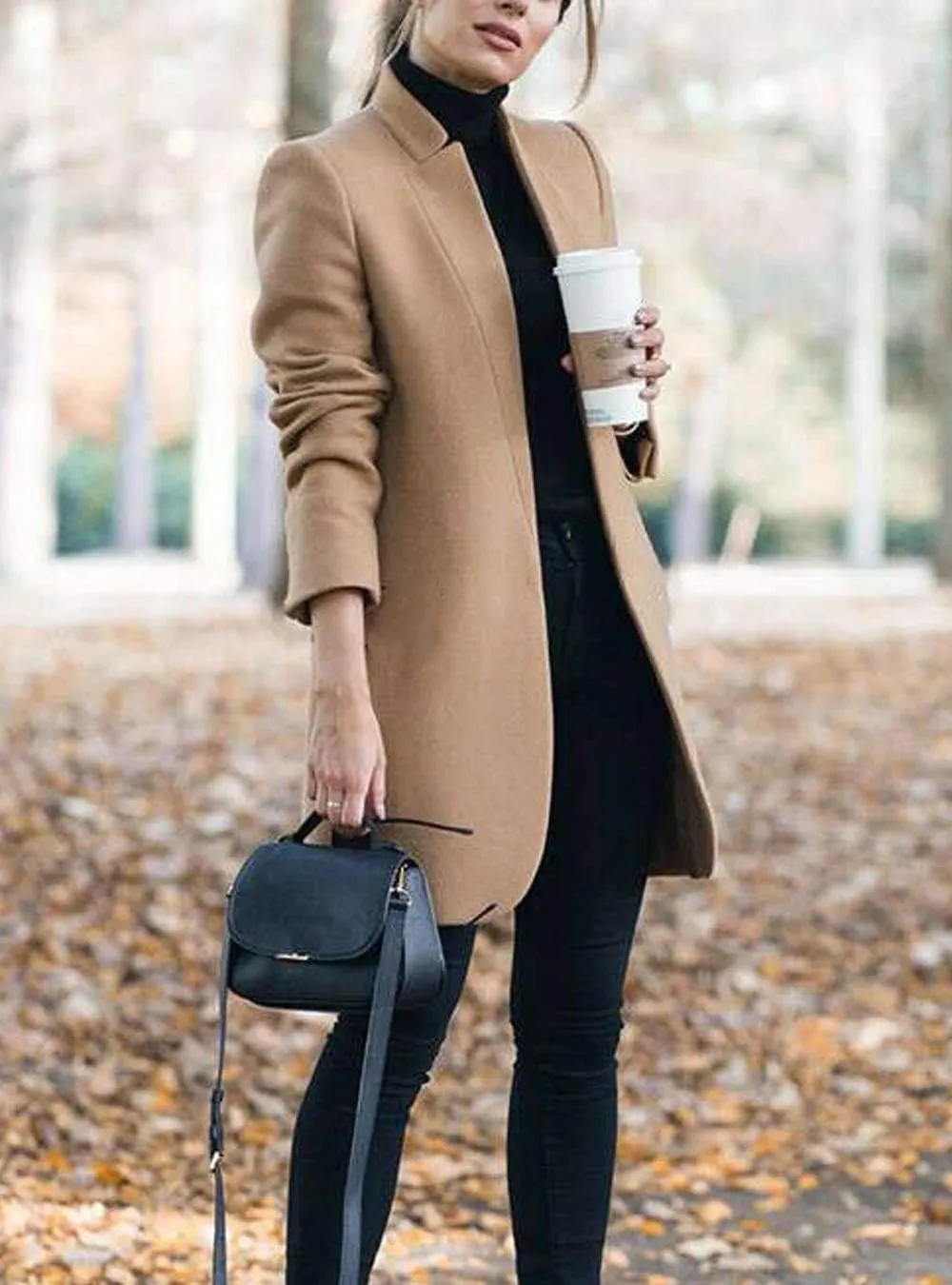 Women Trenchcoat Classic Open Front Long Solid Coat Outwear Plus Size