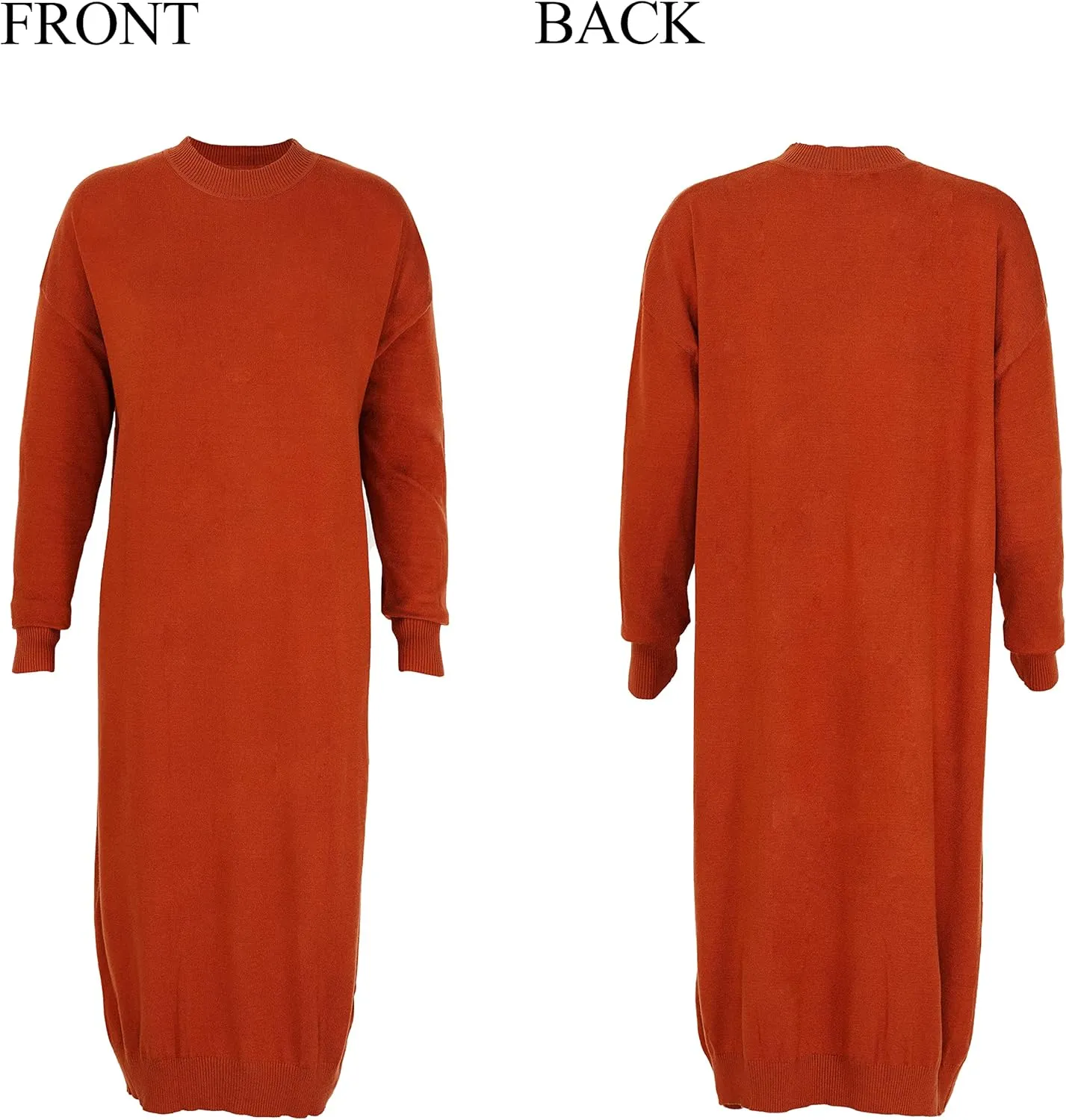 Women's Crew Neck Long Sleeve Over Knee Length Pullover Loose Oversized Bodycon Sweater Dress