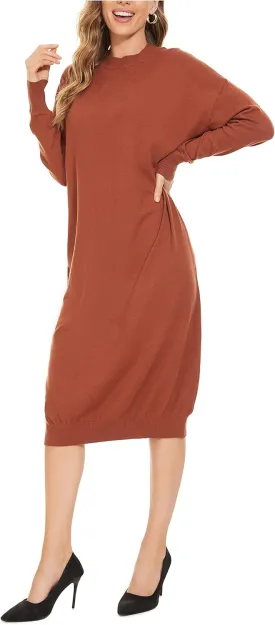 Women's Crew Neck Long Sleeve Over Knee Length Pullover Loose Oversized Bodycon Sweater Dress