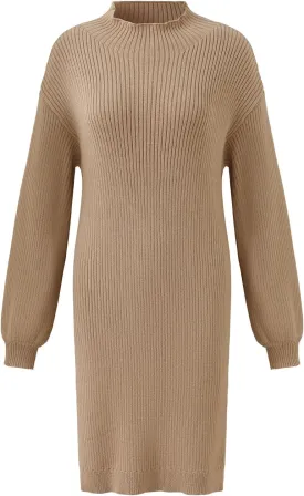 Women's Crewneck Long Sleeve Ribbed Knit Slim Fit Knit Warm Midi Dress