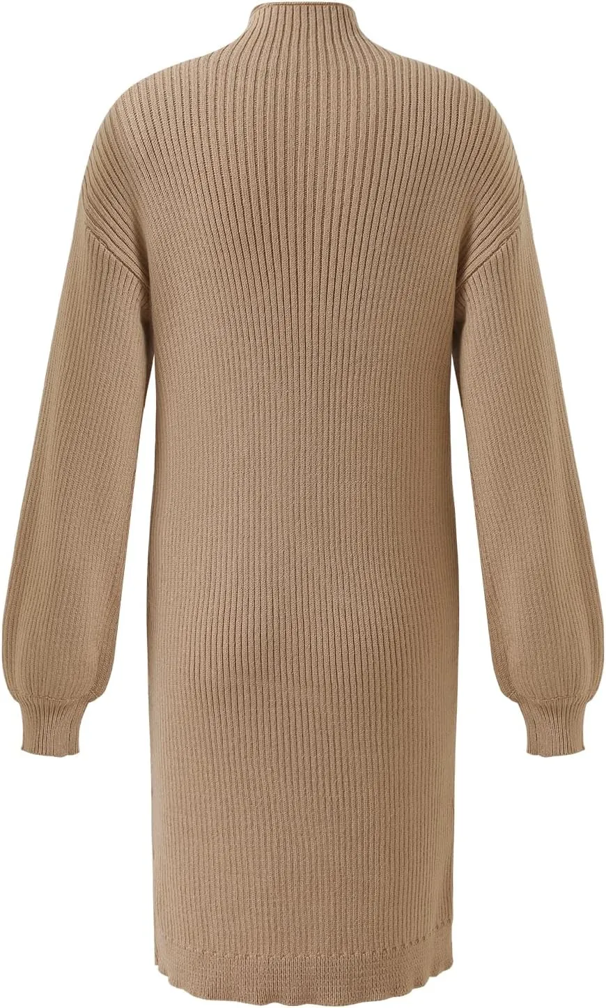 Women's Crewneck Long Sleeve Ribbed Knit Slim Fit Knit Warm Midi Dress