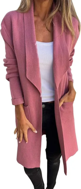 Womens Fall Fashion 2024 Long Sleeve Maxi Cardigan Open Front Oversized Coat Casual Lapel Warm Overcoat with Pockets