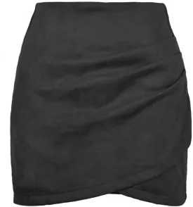 Womens Skirt Ruched Wrap High Waist Faux Suede Skirt Zipper Back Above Knee A Line Bodycon Mini Skirt Basic Skirt