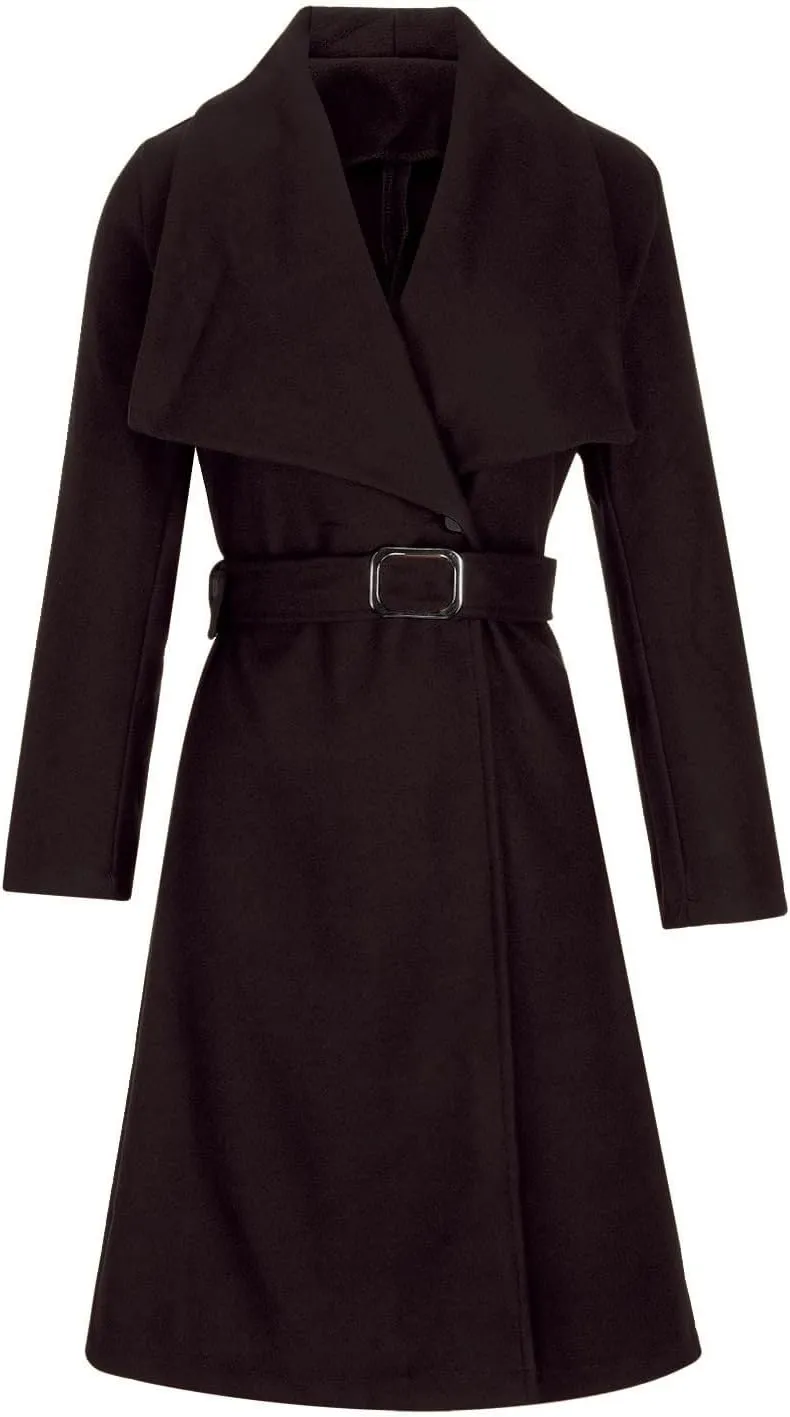 Womens Trench Coat Winter Wool Blend Pea Coat Casual Notched Lapel Collar Overcoat Belted Long Jacket Outerwear